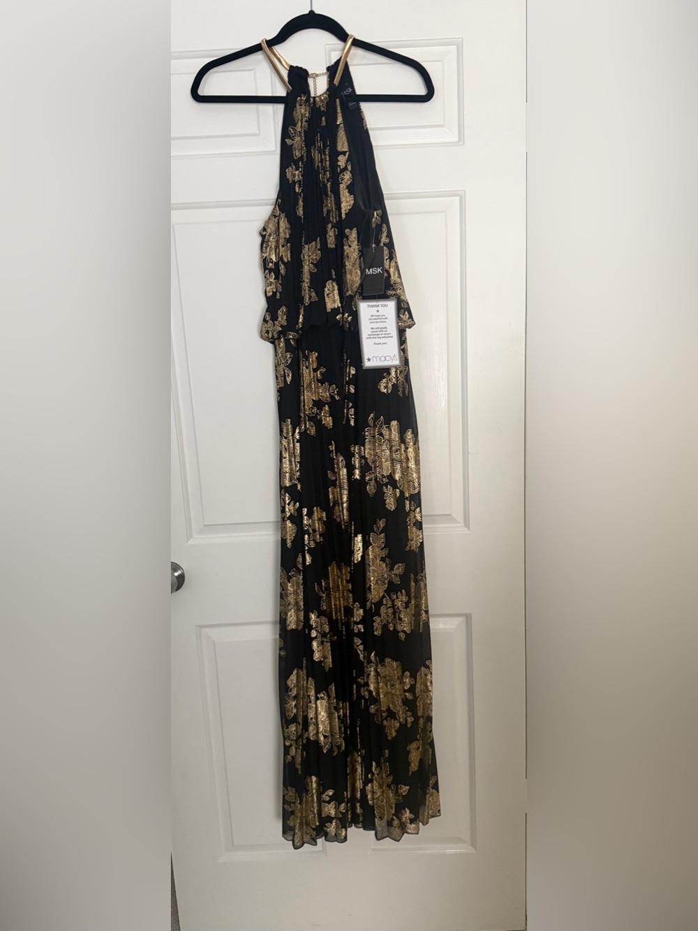 MSK Black Halter Jumpsuit with Gold Floral Foil
